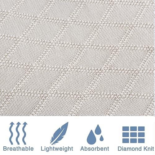 Knit Cotton Throw Blanket Cable Throw 50 x 70 Inch Soft All Season Breathable for Couch Chairs Bed Beach Home Decorative with Silk Bow Tie Package (Beige, Diamond Pattern) thumbnail 4