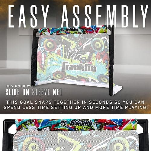 Franklin Sports NHL Kids Mini Hockey Set - Includes (1) Knee Hockey Goal, (2) Mini Sticks + (2) Foam Balls - Indoor Toy Youth Goal + Sticks Set - Graffiti thumbnail 3