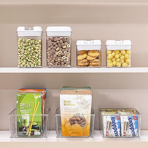Vtopmart 8 Pack Food Storage Organizer Bins, Clear Plastic Bins for Pantry, Kitchen, Fridge, Cabinet Organization and Storage, 4 Compartment Holder for Packets, Snacks, Pouches, Spice Packets thumbnail 4