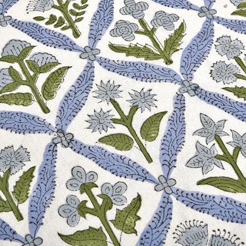 Ridhi Light Steel Blue Floral Block Print Throw Pillow Covers 18 x 18 Inch | Set of 2 100% Cotton Cushion Covers with Ruffle Edge, Zipper closure,Farmhouse Boho Decor for Sofa,Couch, Bed & Living Room thumbnail 6