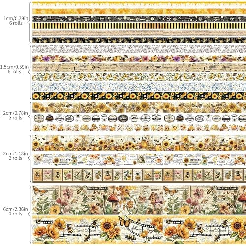 Washi Tape Set 20 Rolls - Vintage Bee Floral Butterfly Botanical Washi Tape Kit, Cute Retro Decorative Tapes for Scrapbooking Supplies,Junk Journal, Bullet Journaling, DIY Art Crafts, Gift Wrapping thumbnail 9