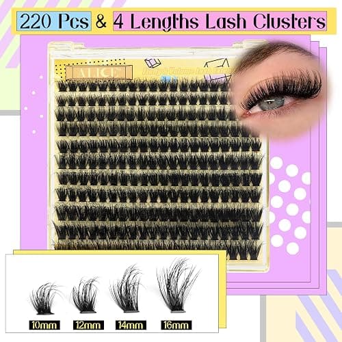 ALICE Lash Clusters Kit Fluffy Volume Lash Extension Kit 3D Wispy Natural DIY Eyelash Extension Kit with 220Pcs Individual Lashes, Lash Bond and Remover,Tweezers(10-16mm,0.05D, D Curl) thumbnail 7