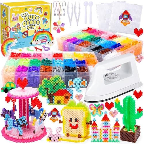 Pllieay 5mm Fuse Bead Kit with Upgraded Iron, 48 Colors Melty Beads for Craft, Iron Beads Set Including 2 Pegboards, Ironing Paper and Chain Accessories for Arts Crafts Easter Christmas Birthday - Image 1
