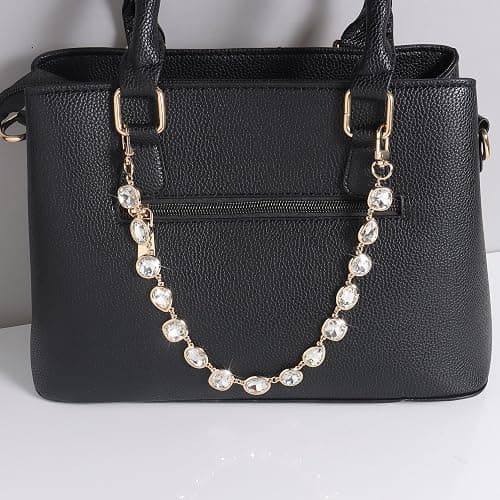 Concise Royal Plated Gold Clear Pink Blue Emerald Multicolor Gemstone Keychain Charms Chain for Handbag - Clear thumbnail 3