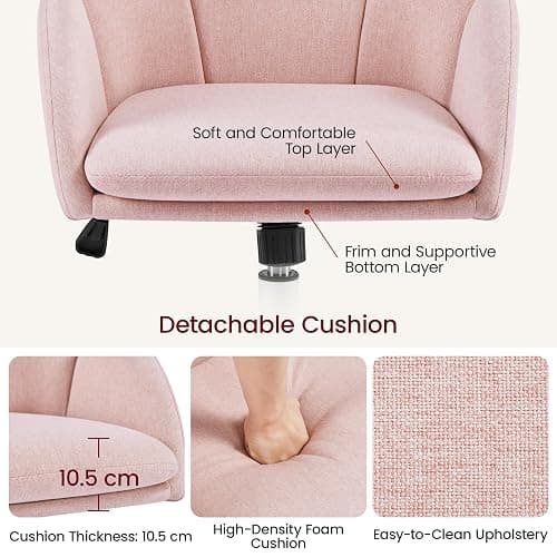 Yaheetech Fabric Vanity Desk Chair Modern Swivel Rolling Computer Chair with Armrests for Living Room, Bedroom, Makeup Room, Light Pink thumbnail 5