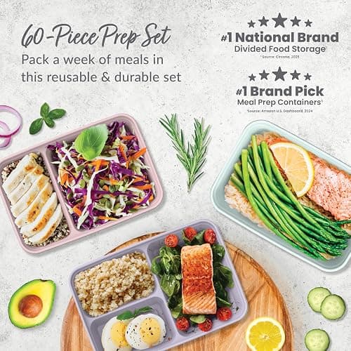 Bentgo Prep 60-Piece Meal Prep Kit - Reusable PFAS & BPA-Free Food Containers, 1-Compartment, 2-Compartment, & 3-Compartments - Microwave, Freezer, & Dishwasher Safe (Floral Pastels) thumbnail 3