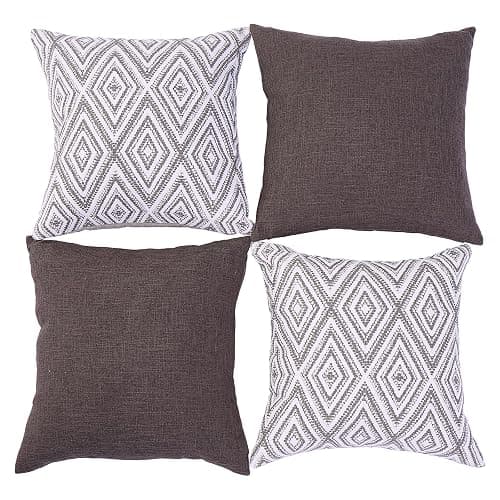 HPUK Decorative Throw Pillow Covers Set of 4 Dark Gray Geometric Design Linen Cushion Cover for Couch Sofa Living Room, 18"x18", Natural thumbnail 3