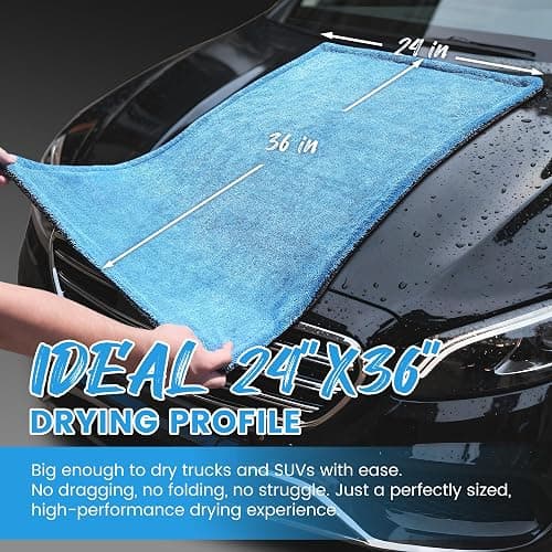 PUGPIU Car Drying Towel - 1400GSM Extra Large Super Absorbent Microfiber Towels for Cars 24"x36" - Large Edgeless with Twisted Loop, Lint-Free & Streak-Free for Auto Detailing, SUV, Truck (Blue) thumbnail 2