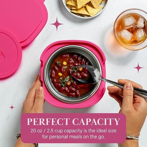 Paris Hilton Electric Lunch Warmer, 20-Ounce Stainless Steel Portable Food Container With Sealing Lid, Removable 2.5-Cup Inner Dish, Bow Front Decal, Hot Pink thumbnail 3