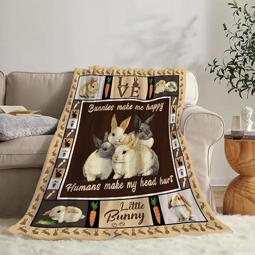 Bunny Throw Blanket Rabbit Bunny Stuff Gifts for Kids Girls Boys Adults Women Men Soft Cozy Warm Plush Fluffy Fuzzy Fleece Blanket 40''X50'' thumbnail 9