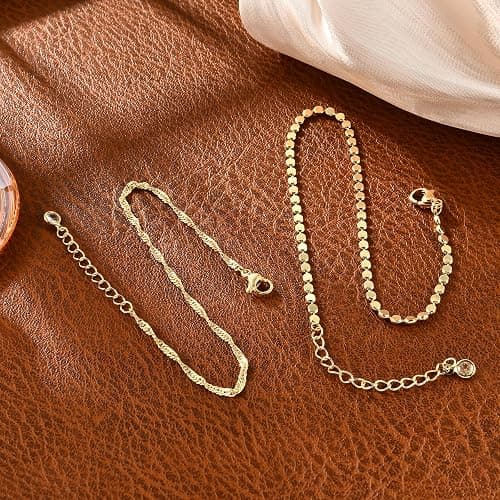 Striviio Gold Ankle Bracelets for Women, 14K Waterproof Gold Plated Anklets Set, Layered Gold Ankle Bracelets for Women Jewelry Gift thumbnail 6