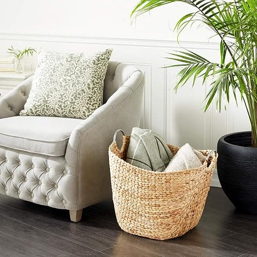 Deco 79 Seagrass Handmade Decorative and Functional Storage Basket Large Woven Basket Organizer with Ring Metal Handles, Basket for Storage 21" x 17" x 19", Brown thumbnail 2