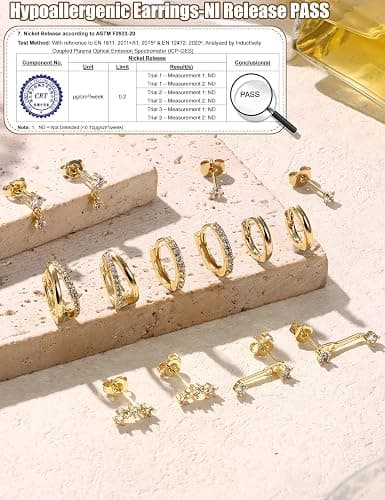 BESTEEL 7Pairs Hypoallergenic Gold Earrings for Women Trendy Small Stud Huggie Hoop Earing Stacks Set Cute Cartilage Helix Jewelry for Sensitive Ears Silver Dainty Christmas Earrings Gifts thumbnail 7