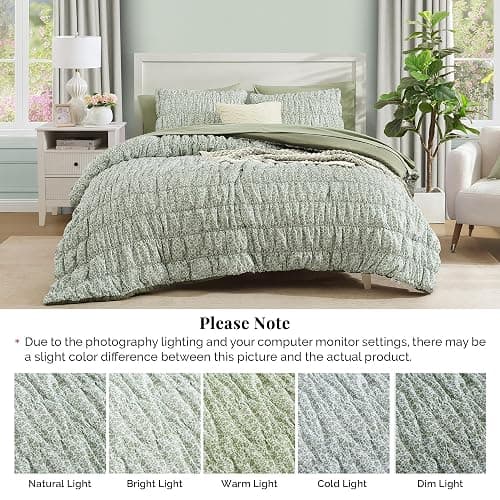 BLOOMHAVEN Twin XL Size Comforter Sets-5 Pieces Puff Sage Green Floral Bedding Set for All Seasons, Shabby Chic Farmhouse Bed in a Bag Twin XL with Floral Comforter, Sheets, Pillowcases & Shams thumbnail 8
