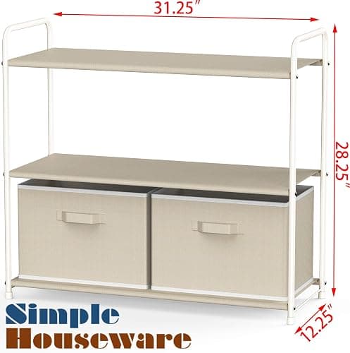Simple Houseware 3-Tier Closet Storage with 2 Drawers, Beige - Beige thumbnail 3
