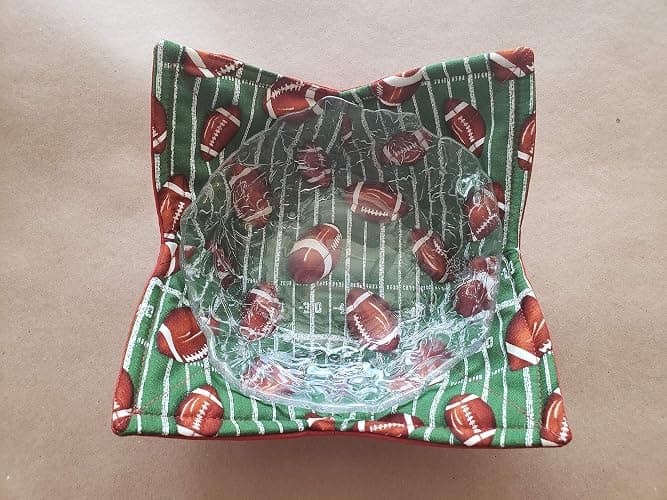 Football Microwave Bowl Cozy Stadium Field Reversible Microwave Potholder Football Bowl Holder Sports Kitchen Linens PE Teacher Coach Tailgate Handmade Gifts Under 10 thumbnail 7