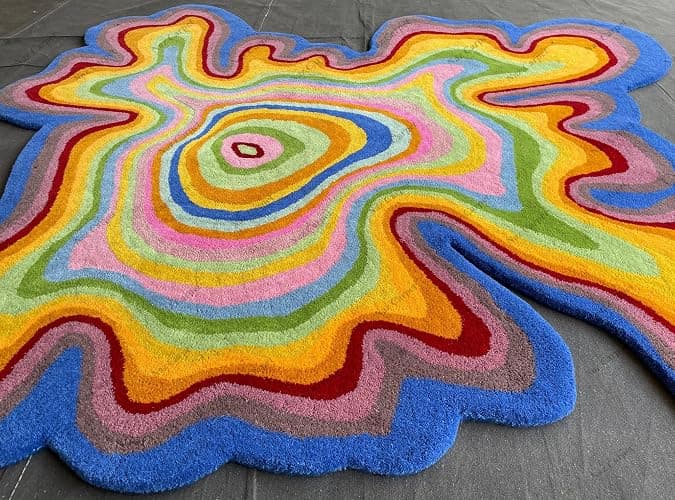 Naz Carpet Irregular Shaped Illusion Pattern Hand-Tufted 100% Wool Handmade Area Rug (Color Multi, 4x4 Feet) - 4x4 Feet - Multicolor K44 thumbnail 4