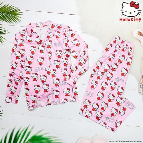 Hello Kitty Pajamas for Women Teens Long PJs Comfy Kawaii Button Down Lounge Set thumbnail 2