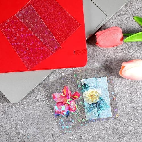 YBEATY 200 Pcs Laser Flashing Holographic Photo Card Sleeves Love Heart-Shape Transparent Waterproof Trading Card Protective Cover for Photo Card(Starry Sky Style) thumbnail 2