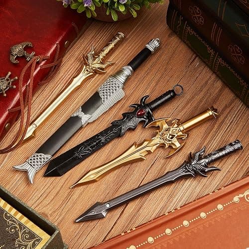 Yexiya 24 Pack Ancient Sword Pens Set Gel Ink Novelty Fun Cool Sword Plastic Gel Ink Cool Pens for Christmas Birthday Party Presents and Writing Random Style thumbnail 4