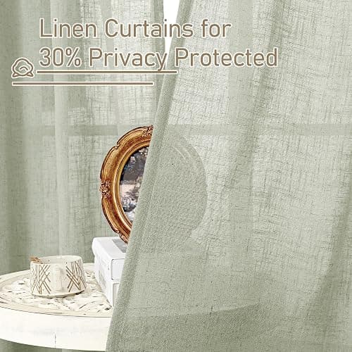 LAMIT Sage Grey Linen Curtains 45 inches Long for Bedroom, Soft Linen Textured Light Filtering Semi Sheer Panels with Bronze Grommet for Living Room, 2 Panels Set, 52 x 45 Inch thumbnail 7