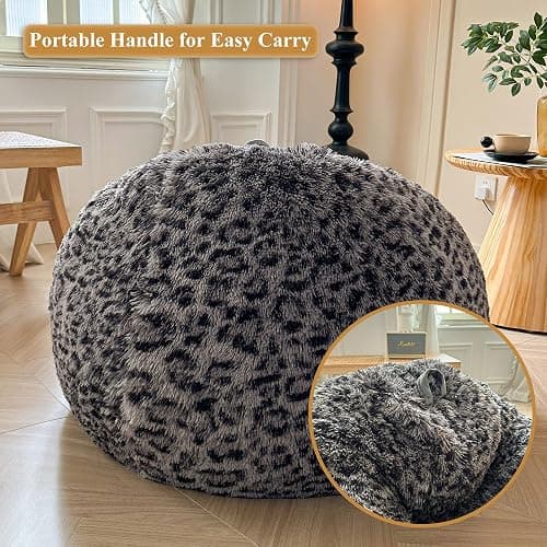 XeGe black leopard print fuzzy bean bag chair thumbnail 5