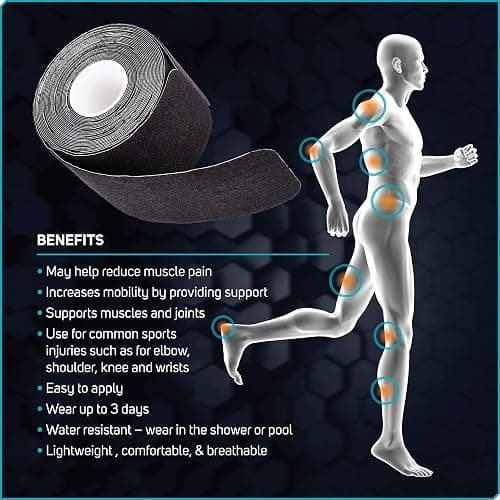 Care Science Waterproof Kinesiology Tape, 40 ct Precut Strips (2 Rolls), Black | Elastic Sports & Weightlifting Tape Supports Muscles & Joints. Water Resistant thumbnail 5