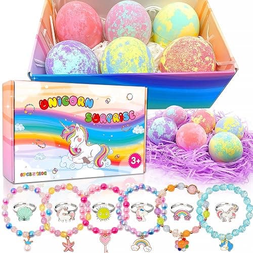 Unicorn Bath Bombs with Surprise Inside for Kids Girls, Bath Bombs Surprise Birthday Gifts Unicorn Gifts for Kids Girls with Jewelry Toys Inside - Image 1