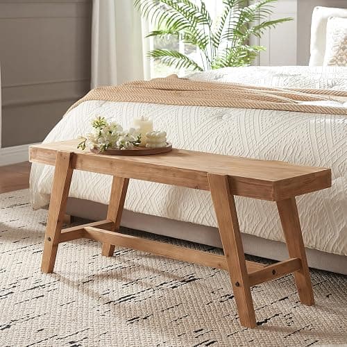 HOKYHOKY Farmhouse Solid Wood Entryway Bench – 43.4 Inches Rustic Long Bench, Dining Bench with Angled Legs, Hand-Finished Natural Grain, for Foyer, Hallway, Bedroom - Image 1