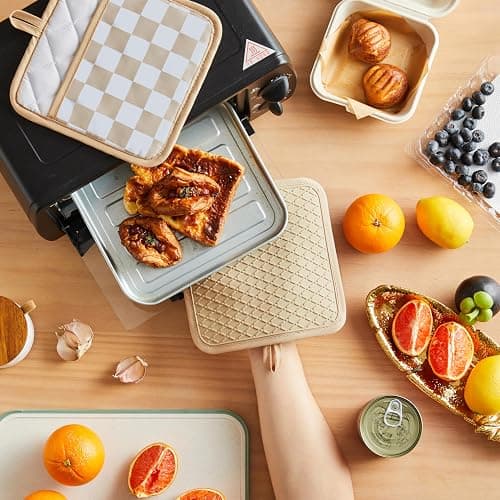 Ohocut Beige Checkered Pot Holder, Checkerboard Potholders for Kitchen, Silicone Pot Holders with Pocket for Kitchen Clearance 2 Pack Set, Hot Pads and Oven Mitts for Cooking Baking thumbnail 2