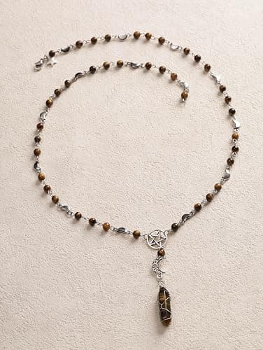 Sacina Gothic Emo Grunge Beaded Crystal Crescent Moon Pentagram Necklace, Gothic Goth Necklace, Halloween Christmas Jewelry Gift for Women thumbnail 6