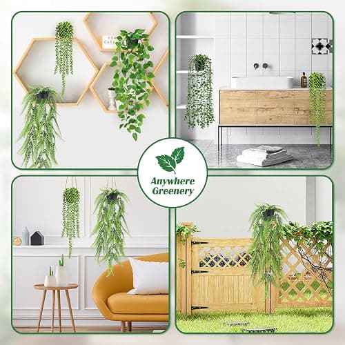 Der Rose 4Pcs Fake Plants Hanging Artificial Ivy Vine Faux Eucalyptus Hanging Plants, Boston Fern, String of Pearls for Living Room Bedroom Boho Wall Shelf Indoor Outdoor Decor thumbnail 5
