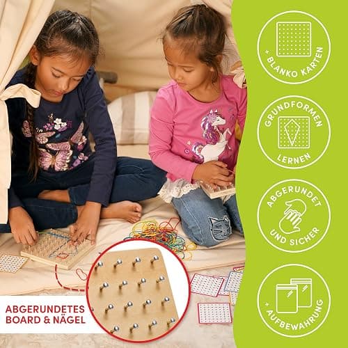 CUBIDI® Kreatives Montessori Spielzeug Geobrett Für Unzählige Spannende Figuren - Feinmotorik und Lernspielzeug - Geoboard Spielzeug ab 5 Jahre Jungen und Mädchen thumbnail 5