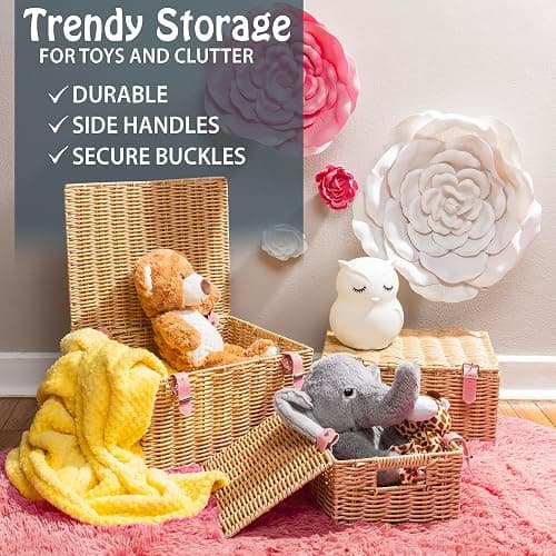 Wicker Storage Baskets with Lids – Set of 3 (Large, Medium, Small) for Organizing Clothes, Toys, Books – Cute Organizer Stackable Basket with Lid for Bedroom, Nursery, and Home Decor thumbnail 8