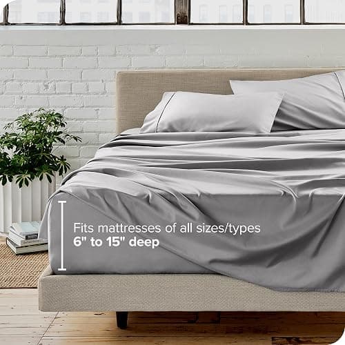 Bare Home Queen Sheet Set - Luxury 1800 Ultra-Soft Microfiber - Double Brushed - Deep Pockets - Easy Fit - 4 Piece Set - Bedding Sheets & Pillowcases (Queen, Light Grey) thumbnail 5