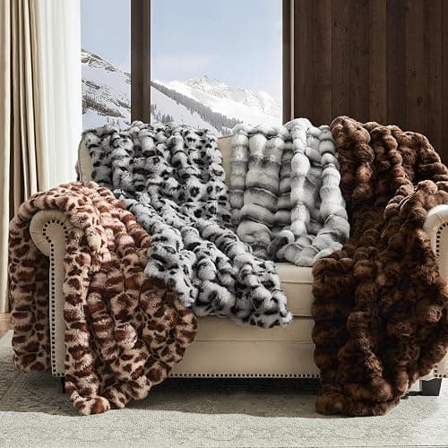 WDCOZY Deer Fawn Animal Print Bubble Throw Blanket, Luxury Faux Rabbit Fur Mink Plush Throw for Couch, Sofa and Bed, Soft Fluffy Fuzzy Cozy Blanket for Women, Thick and Warm, 60x80 inches, 950 GSM thumbnail 7