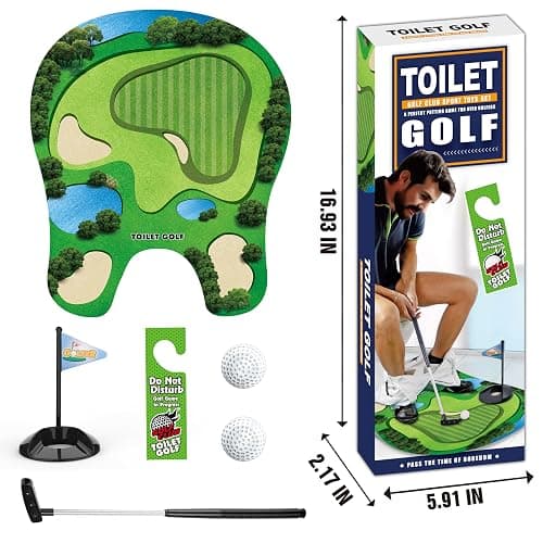 Toilet Golf Game, Funny Golf Gifts for Men Dad Husband Boyfriend Brother, Mini Potty Golf Set Bathroom Humour Joke Gifts, White Elephant Gifts for Adults, Novelty Gag Secret Santa Gifts - Green thumbnail 3