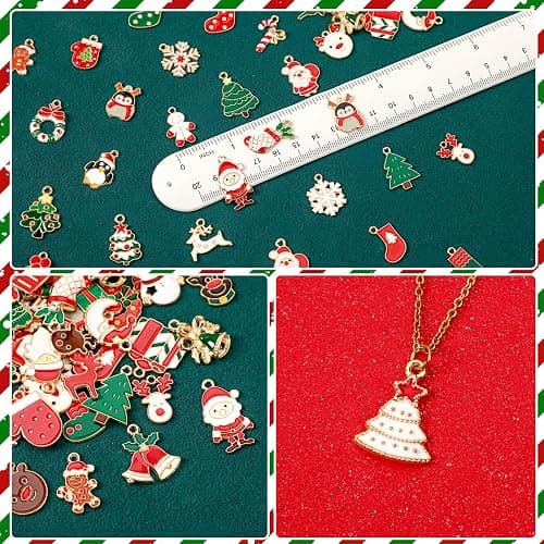 MARFOREVER 120 PCS Christmas Charms for Jewelry Making, Assorted Gold Enamel Snowman Elk Santa Xmas Tree Charm Pendants for DIY Bracelet Necklace Earrings Making Supplies Christmas Gifts thumbnail 2
