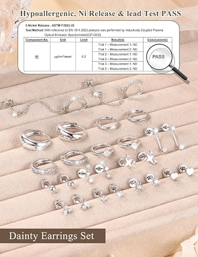 Florideco Flat Back Earrings Hypoallergenic Surgical Steel Earrings for Women Trendy Cartilage Chain Hoop Earring Studs 14K Gold Plated Star Heart CZ Flatback Stud Earring Sets for Multiple Piercing thumbnail 5