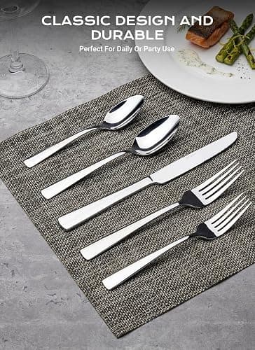 Silverware Set for 8, 45 Piece Stainless Steel Kitchen Utensils Cutlery Set | Gift Package for Wedding Housewarming, Heavy-Duty Steak Knife Fork and Spoon, Dishwasher Safe, Ergonomic Design, Flatware Set thumbnail 3