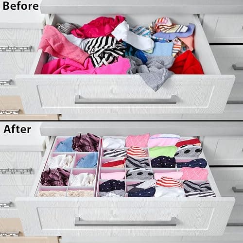 Simple Houseware 4-Pack Drawer Organizer Set - Closet Dividers for Underwear, Socks, Bras, Scarves, Ties - Foldable Non-Woven Storage Boxes, Pink thumbnail 4