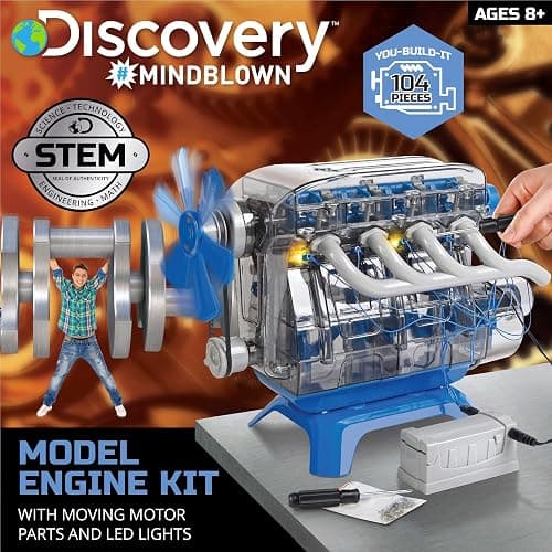 Discovery Model Engine Building Kit, DIY 4-Cylinder Combustion Engine, Working Pistons Fan Valves Belts LED Lights, STEM Mechanic Engineering Construction Experiment Set, Kids & Adults Gift thumbnail 3