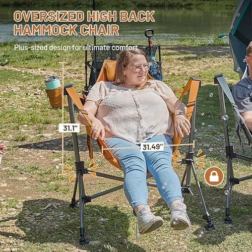 TIMBER RIDGE Hammock Camping Chair, Oversized Swinging Hammock Chair with Adjustable Back and Seat for Outdoor Lawn, Sports, Supports 400lbs, Orange thumbnail 5