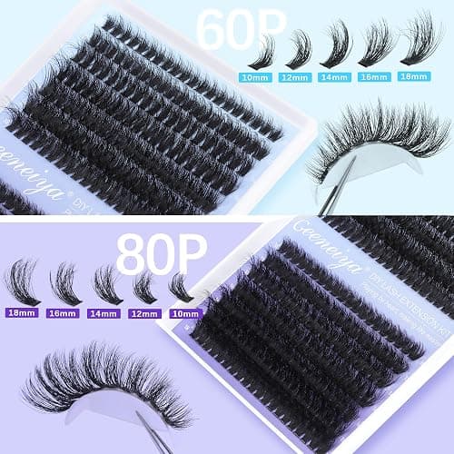 Geeneiya Lash Extension Kit Thick Cluster Lashes DIY Eyelash Extension Kit Individual Lashes Kit with Lash Bond and Seal Glue, Lash Applicator, DIY at Home for Beginners(Thick 60D+80D, 280Pcs) thumbnail 3