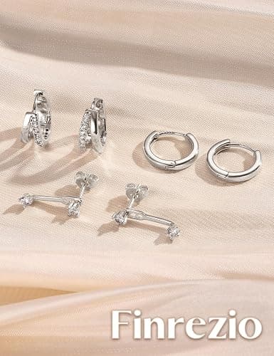 Finrezio 3 Paar Ohrringe Silber 925 für Damen Creolen Silber Gold Ohrstecker Silber 925 Hypoallergen Ohrringe Klein Creolen Huggie Piercing Ohr Gold Silber Ohrringe Schmuck Gold thumbnail 7