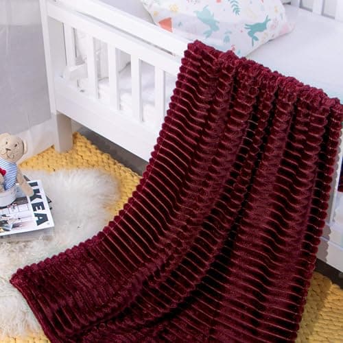 NTBAY Flannel Fuzzy Toddler Blanket, Fluffy Warm and Lightweight Reversible Stripes Design Baby Plush Blanket, 30x40 Inches, Wine Red thumbnail 6