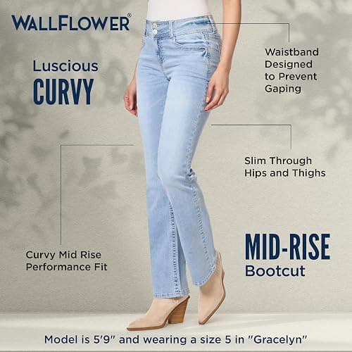WallFlower Women's Luscious Curvy Bootcut Mid-Rise Insta Stretch Juniors Jeans (Standard and Plus) - 5 Jenna thumbnail 4