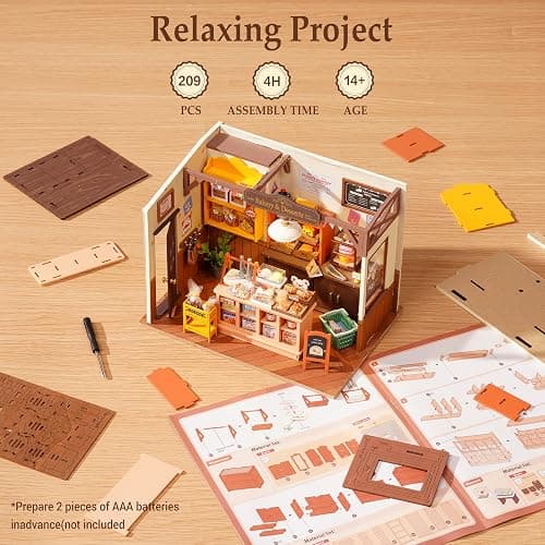 Rolife Bakery Shop DIY Miniature Dollhouse Kit Creative Gift for Adults | 1:18 Scale Becka's Baking Tiny House with LED Light, Wooden 3D Puzzle Model Kit, Diorama Craft Set for Home Decor Display thumbnail 3