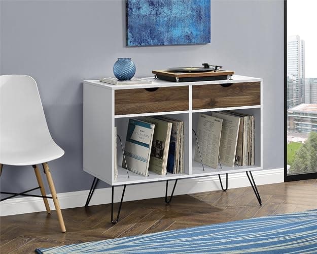 Novogratz Concord Turntable Stand with Drawers, White thumbnail 2