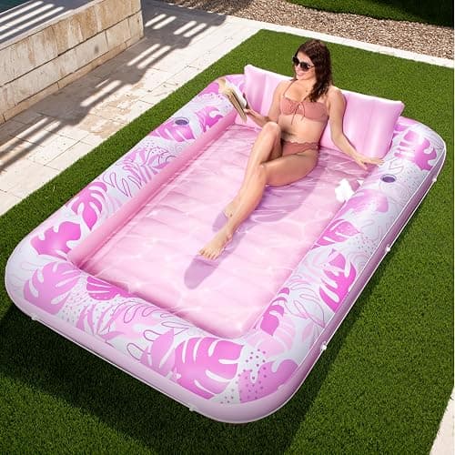 SLOOSH Inflatable Tanning Pool Lounger Float, 85" x 57" Extra Large Pool Floats Adult with Pillow, 4 in 1 Suntan Tub Raft Floatie,Sunbathing Bed Lounge for Water Blow Up Ball Pit, XL-Blushing Pink - Image 1